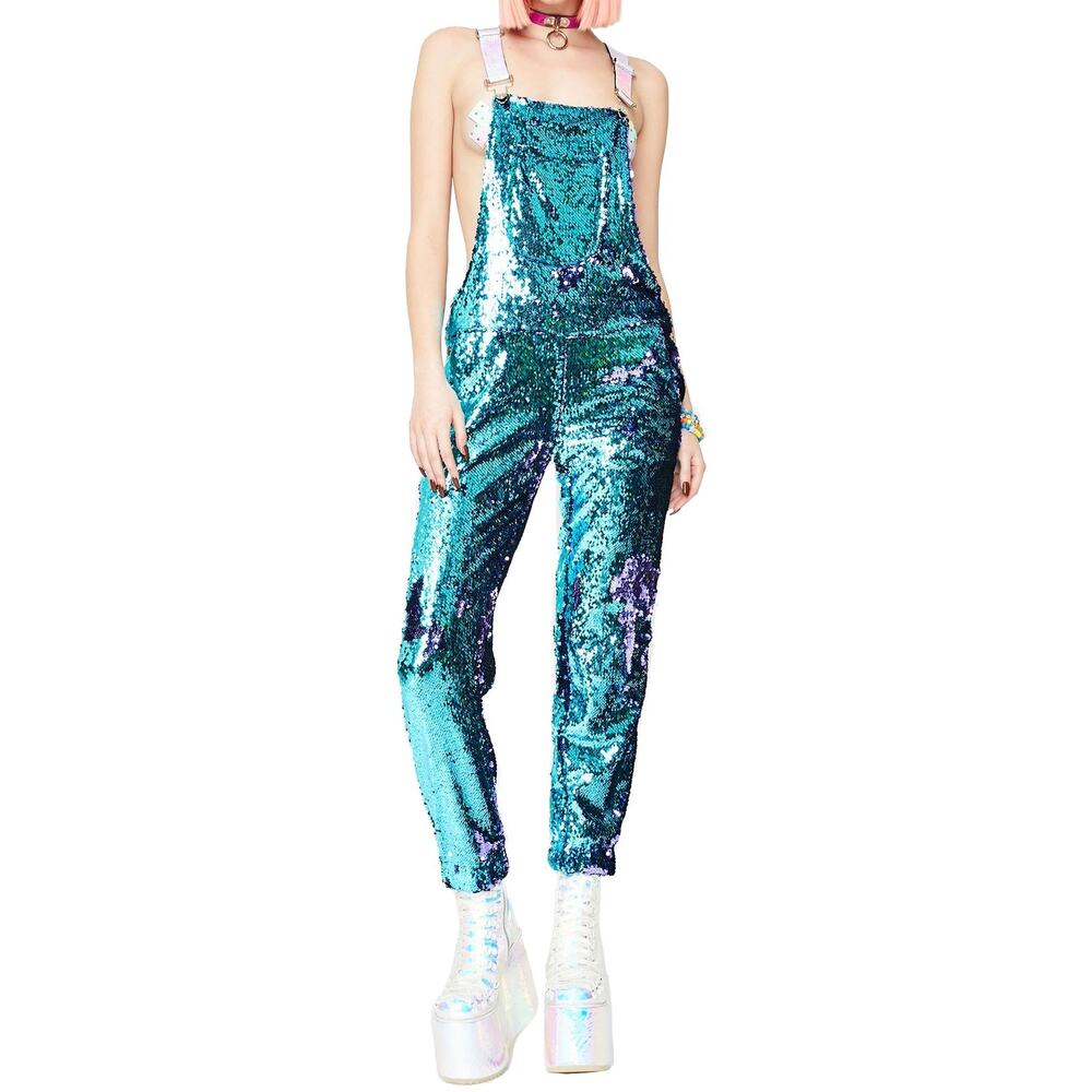 Jackalope Land Mermaid Mystic Sequin Jogger Overalls XXL Festival Rave Pride